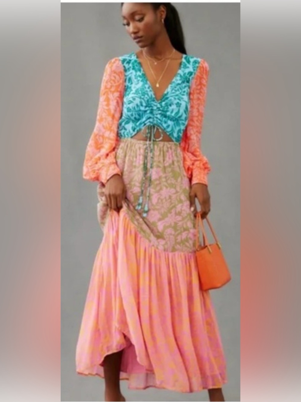 Farm Rio x Anthropologie cut out Tiered Floral Maxi dress - Size Small